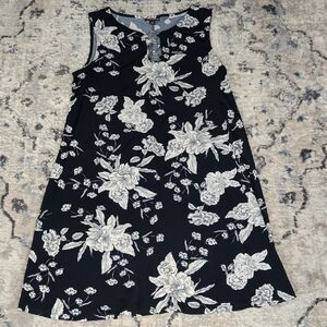 Roz & Ali Floral Sleeveless Dress Black White Ring Neck Women’s Medium